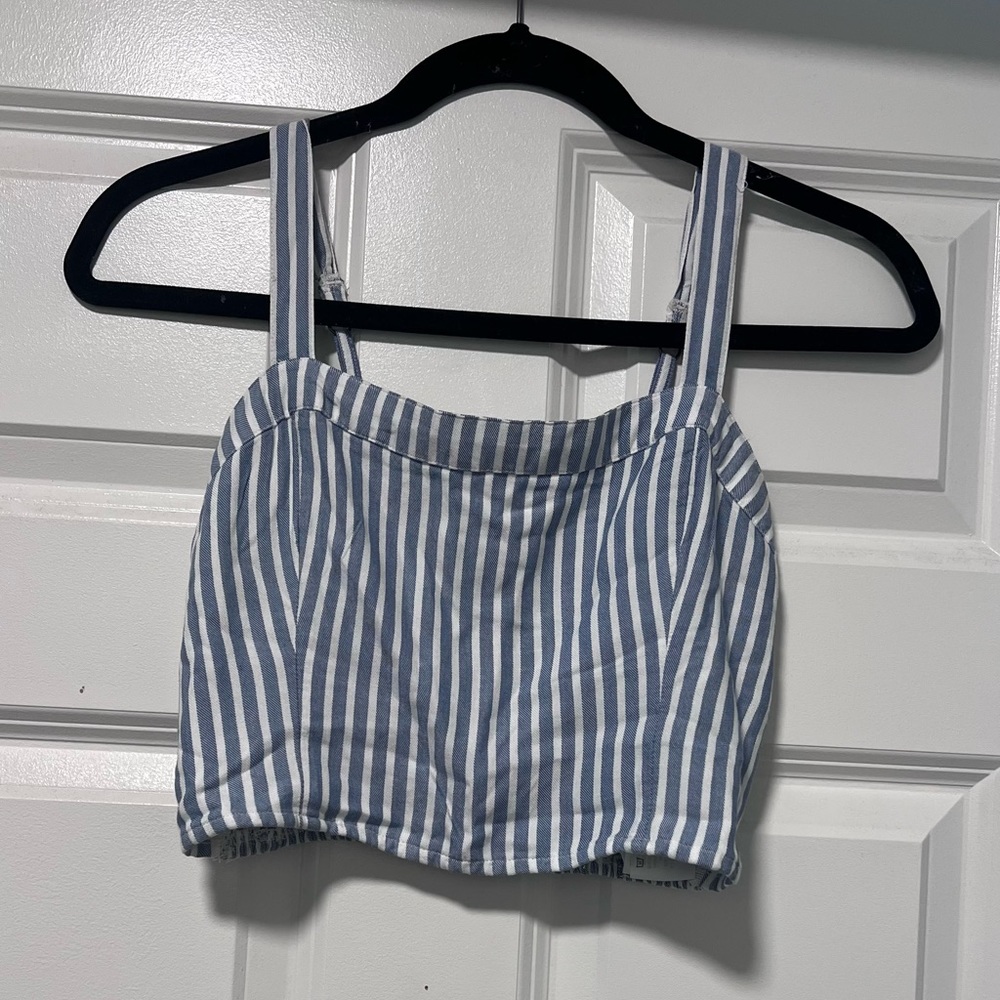 Blue and white striped top from Hollister. Stretchy back, soft and breathable